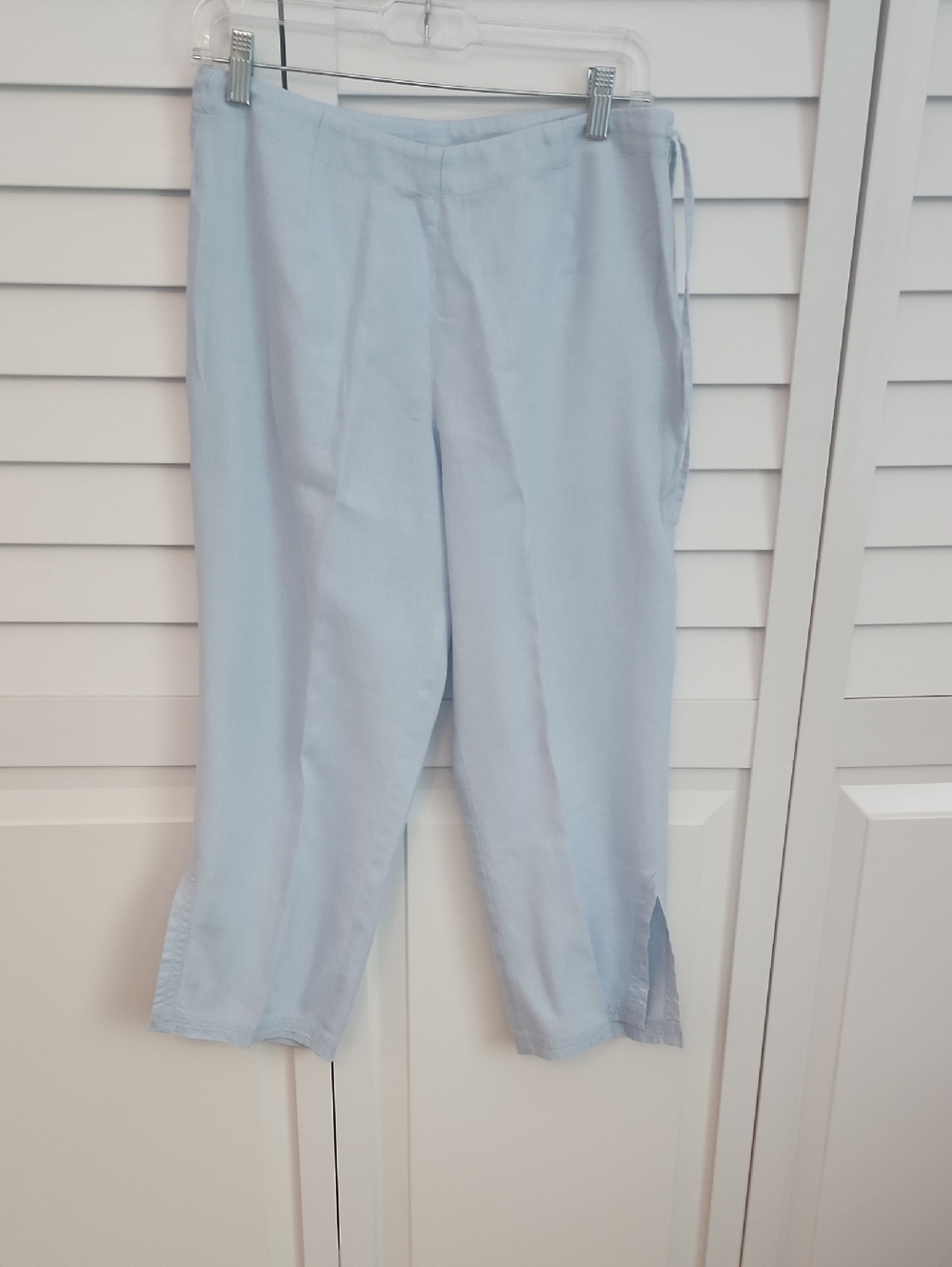Light Blue Linen-Blend Crop Pants